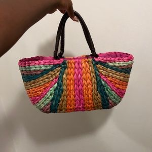 Multi color cornhusk woven bag